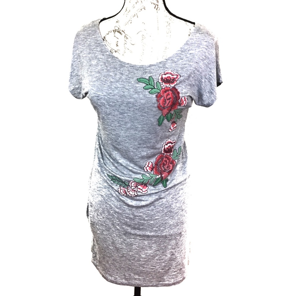 Ocassion Gray Embroidered Floral Dress Small New